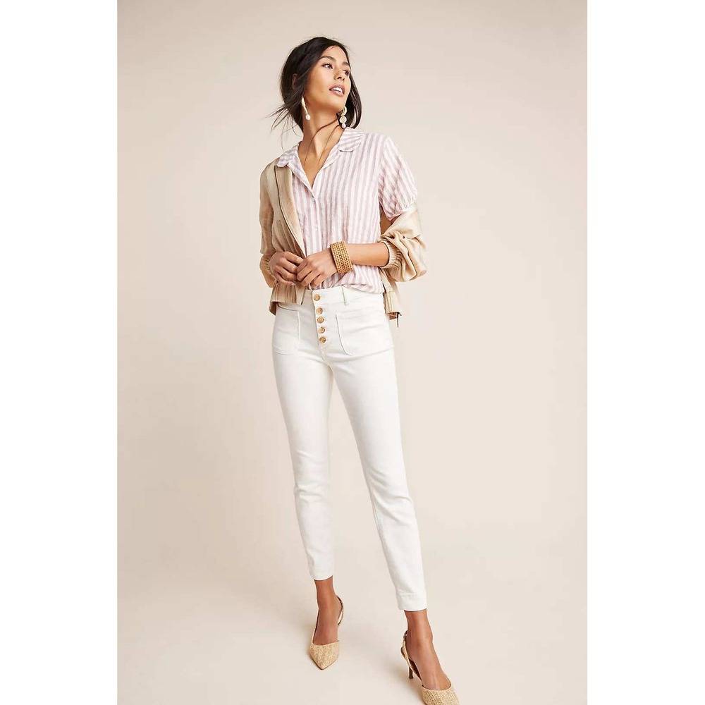 Pilcro‎ and the Letterpress Anthropologie High Rise Denim Legging White Size 25